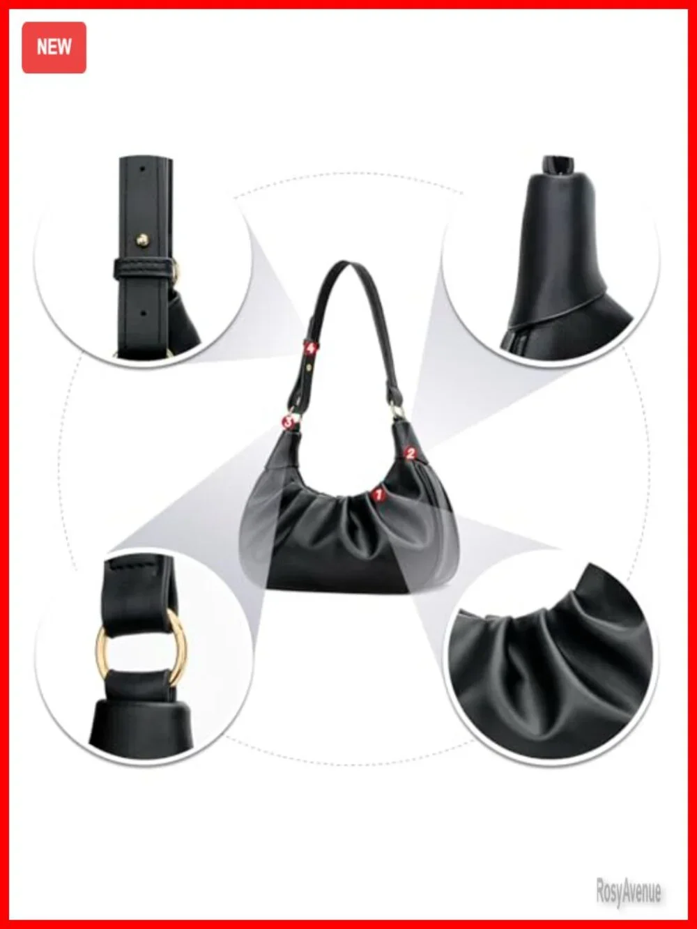 Faux Leather Crescent Hobo Bag Ruched Underarm Purse Mini Shoulder Bag